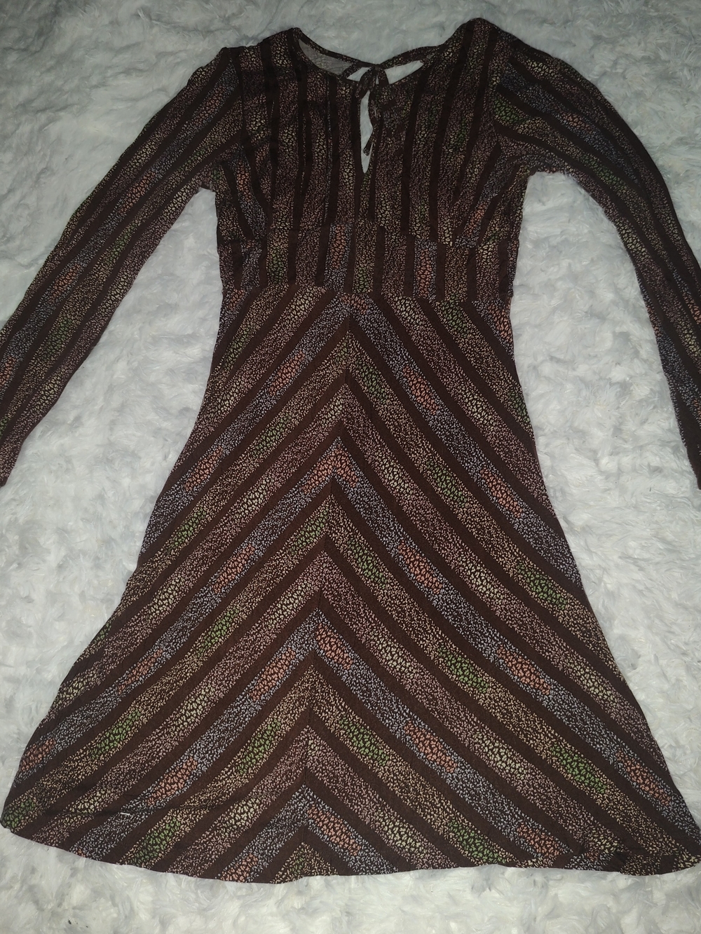 Free People Brown Chevron Stripe Long-Sleeve Dress
